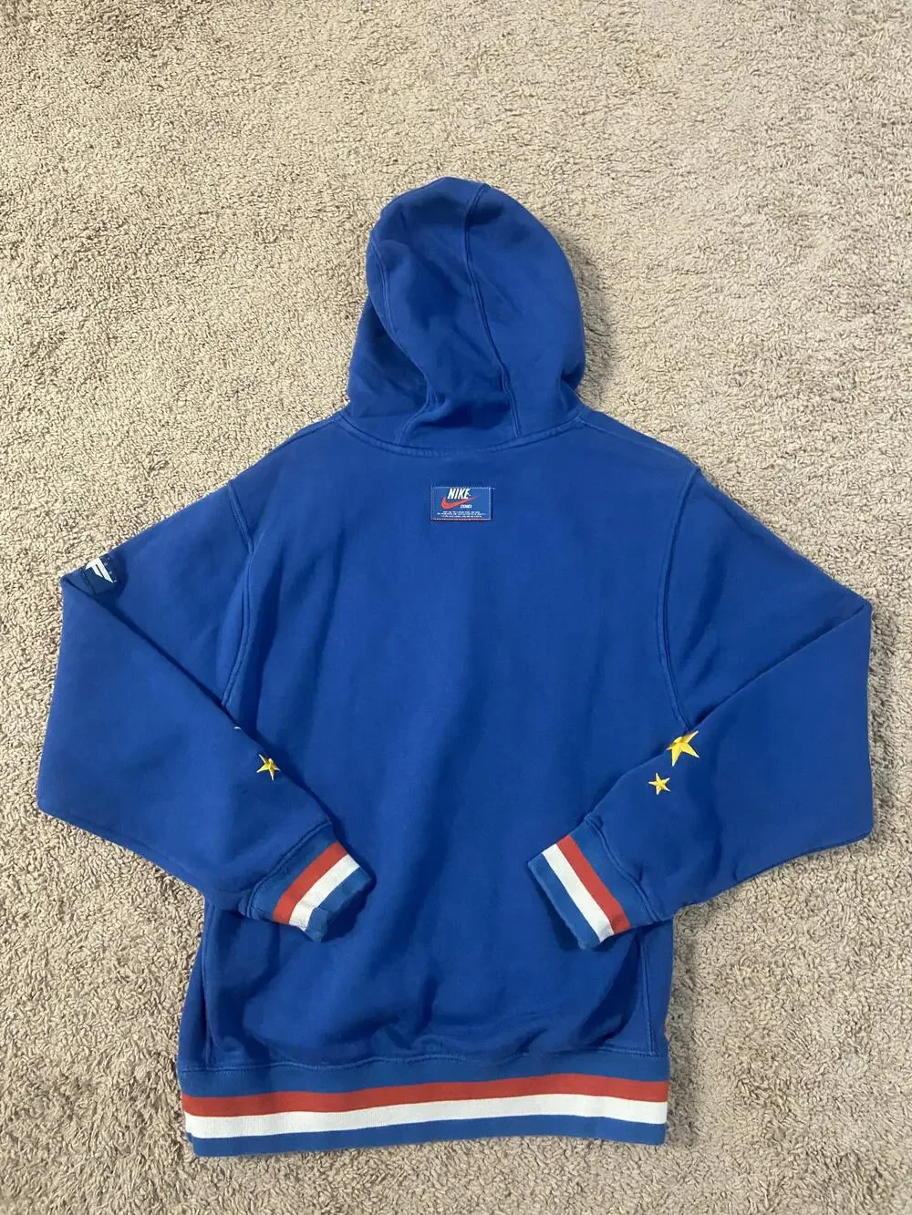 Nike Hoodie Sweatshirt Mens Small Blue Pullover Fleece Super Flight Stars